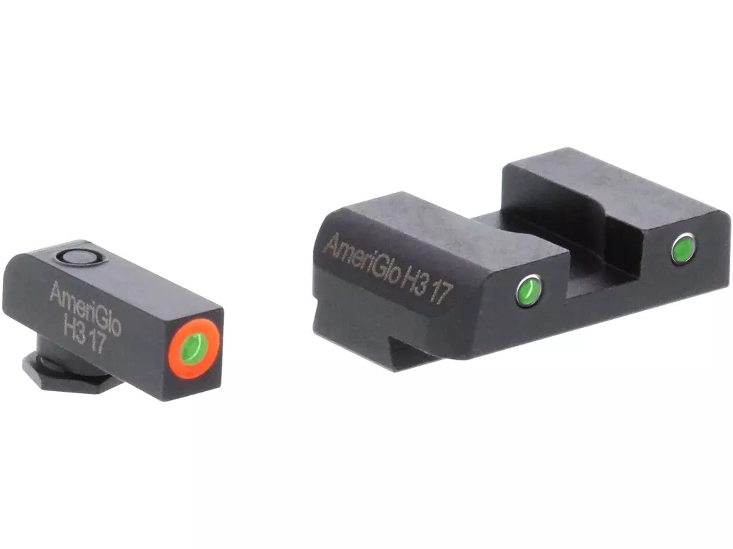 Ameriglo for Glock Pro-Glo Night Sight Set for Glock 17, 19, 22, 23, 24, 26, 27, 33, 34, 35, 37, 38, 39 3-Dot Tritium Green Green Front with Orange Outline, White Outline Rear