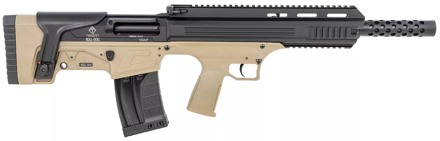 ATI ATIG12BDT Bulldog12 Gauge Semi-Auto 3" 5+1 18.50" Black Steel Barrel, Black Aluminum Receiver, Picatinny Rail, Tan Fixed Bullpup Stoc & Grip