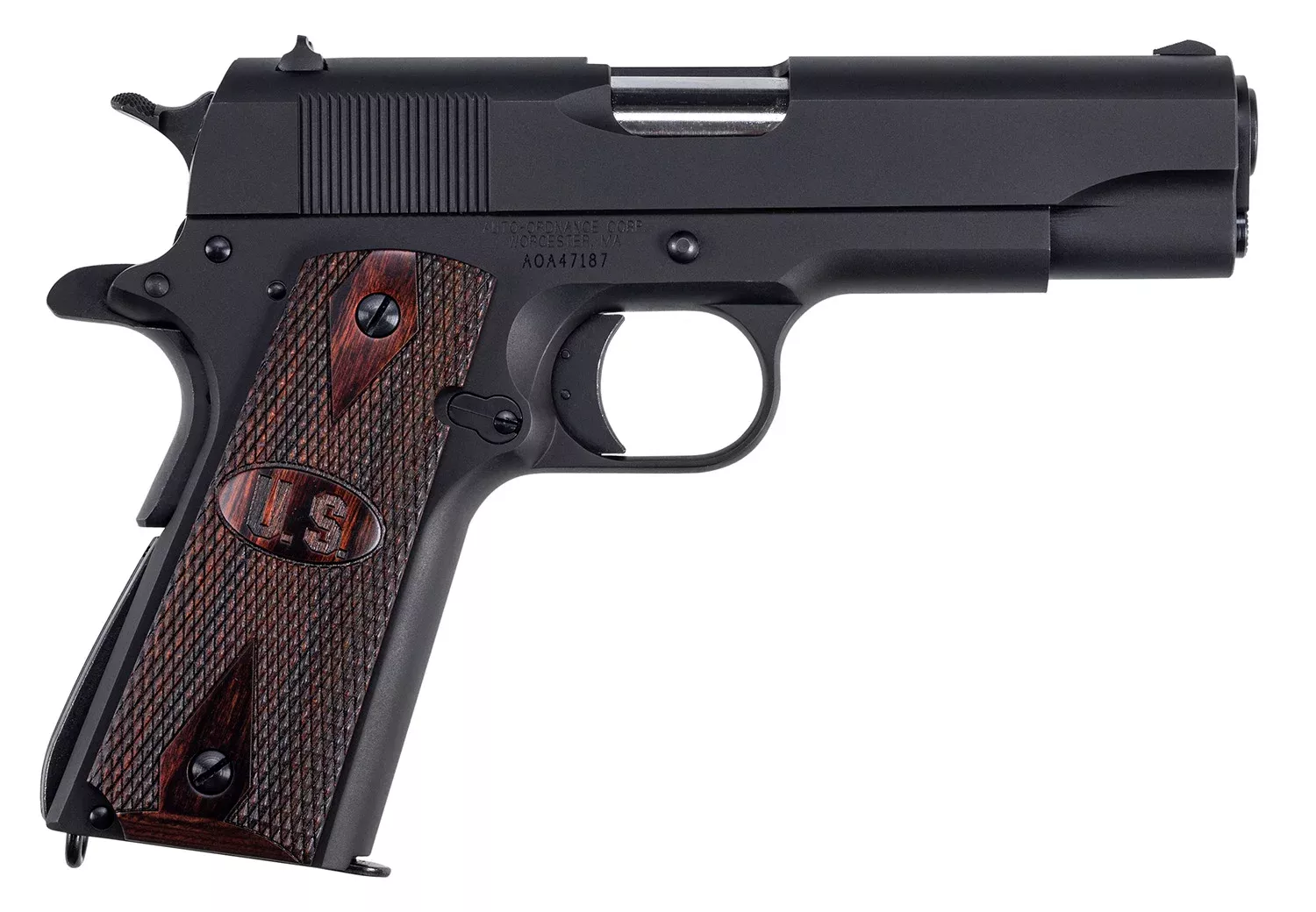 Auto-Ordnance 1911BKOCW 1911 A1 Commander 45 ACP 9+1 4.25″ Matte Black SerratedCarbon Steel Slide Matte Black Matte Black Carbon Steel Checkered Wood w/Integrated US Logo Grips Right Hand