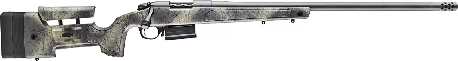 Bergara Rifles B14LM3613 B-14 Wilderness HMR 7mm PRC 5+1 24″ Threaded, Sniper Gray Cerakote Barrel/Rec, Adj. SoftTouch Woodland Camo Stock with Mini-Chassis, Omni Muzzle Brake