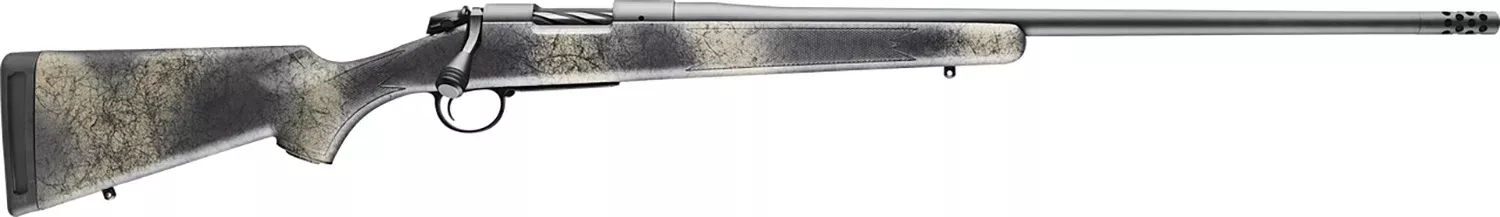 Bergara Rifles B14LM518 B-14 Wilderness Ridge 300 PRC 3+1 24″ Threaded, Sniper Gray Cerakote Barrel/Rec, SoftTouch Woodland Camo Synthetic Stock, Omni Muzzle Brake