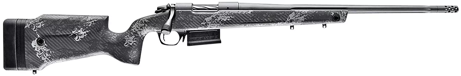 Bergara Rifles B14S751 B-14 Crest 308 Win 3+1 20″ Fluted/Threaded, Sniper Gray Cerakote Barrel/Rec, Monte Carlo Carbon Fiber Stock with Black & Gray Splatter, Omni Muzzle Brake