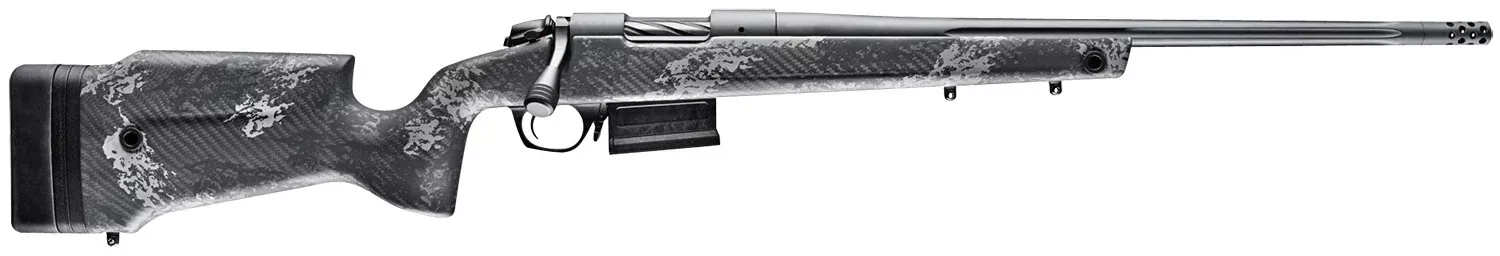 Bergara Rifles B14S752 B-14 Crest 6.5 Creedmoor 3+1 20″ Fluted/Threaded, Sniper Gray Cerakote Barrel/Rec, Monte Carlo Carbon Fiber Stock with Black & Gray Splatter, Omni Muzzle Brake