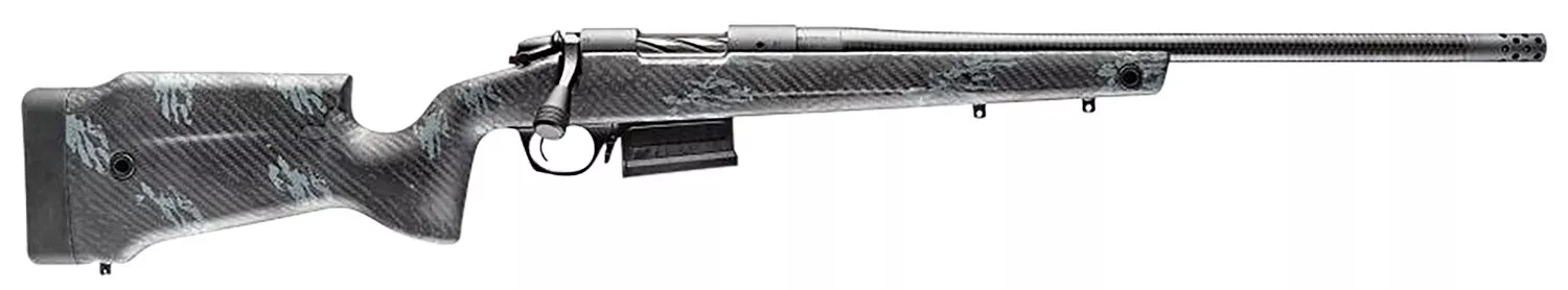 Bergara Rifles B14S752CF B-14 Crest 6.5 Creedmoor 5+1 20″ Sniper Gray Cerakote #5 Contour Threaded Barrel, Sniper Gray Cerakote Steel Receiver, Black & Gray Sponge Fixed Carbon Fiber Stock
