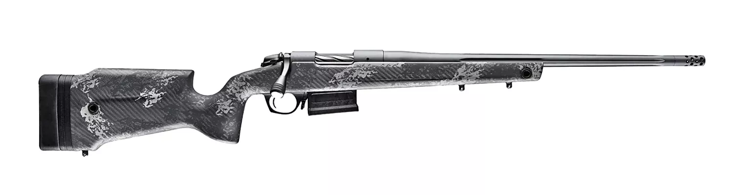 Bergara Rifles B14S754 B-14 Crest 22-250 Rem 5+1 20″ Sniper Gray Cerakote #5 Contour Threaded Barrel, Sniper Gray Cerakote Steel Receiver, Black & Gray Sponge Fixed Carbon Fiber Stock