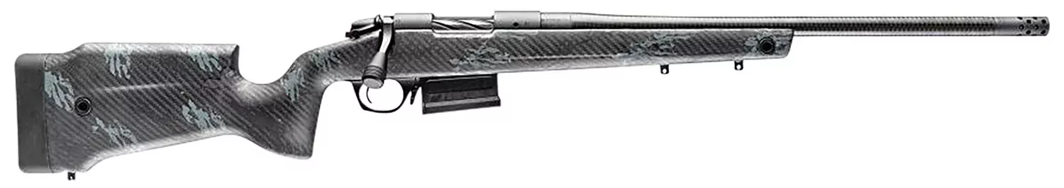 Bergara Rifles B14SM759CF B-14 Crest 6.5 PRC 3+1 20″ Sniper Gray Cerakote #5 Contour Threaded Barrel, Sniper Gray Cerakote Steel Receiver, Black & Gray Sponge Fixed Carbon Fiber Stock