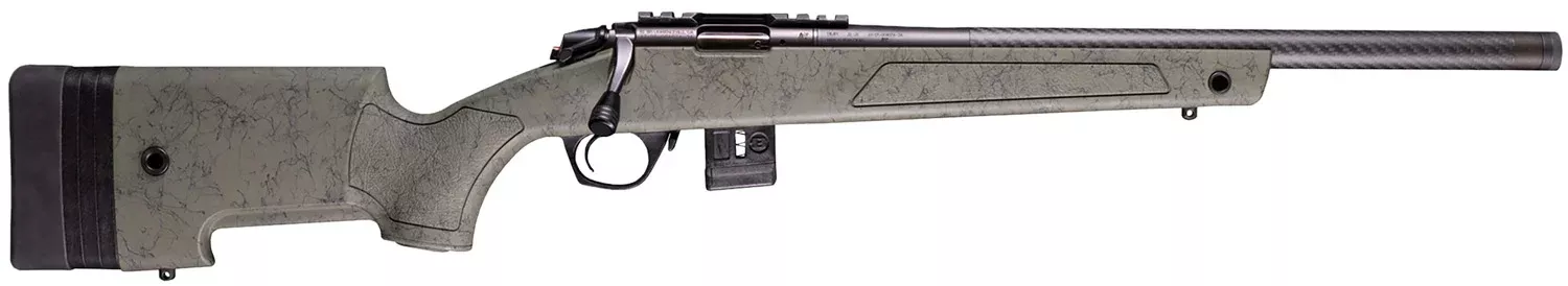 Bergara Rifles BMR010 BMR-X Carbon Fiber 22 WMR 10+1 18″ Carbon Fiber Threaded Barrel, Black Cerakote Picatinny Rail Steel Receiver, Adj LOP Black w/Green Webbing Synthetic Stock