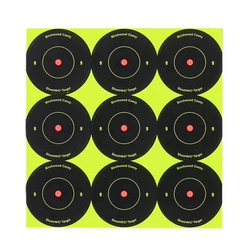 Birchwood Casey 34210 Shoot-N-C Reactive Target Self-Adhesive Paper Black/Yellow 2" Bullseye 12 Pack