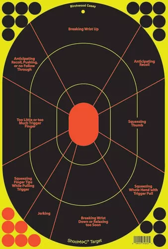 Birchwood Casey 34653 Shoot-N-C Reactive Target Self-Adhesive Paper Black/Yellow/Red 12"x18" Oval Silhouette 100 Pack