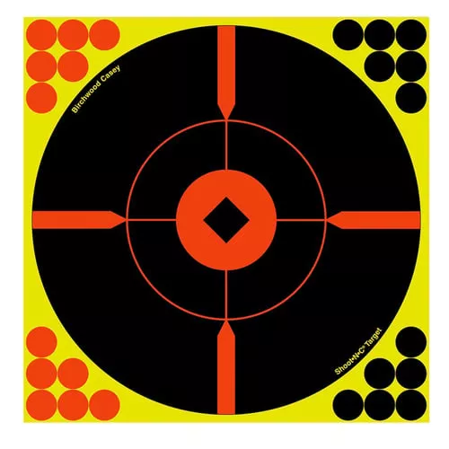 Birchwood Casey 34806 Shoot-N-C Reactive Target Self-Adhesive Paper Black/Yellow/Red 8" Bullseye BMW 6 Pack