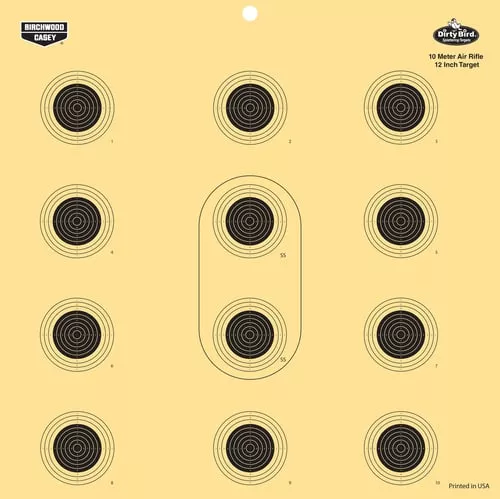 Birchwood Casey 35024 Dirty BirdBullseye Tagboard Hanging 10 Meters Air Rifle 12" Black/White 12 PK