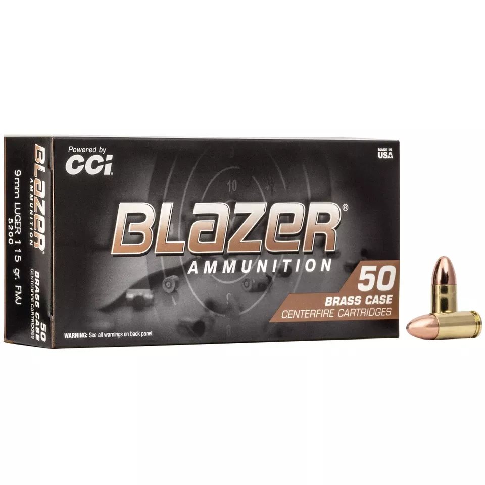 BLAZER BRASS 9MM 115GR FMJ Ammunition - 50 Rounds/1000 Rounds