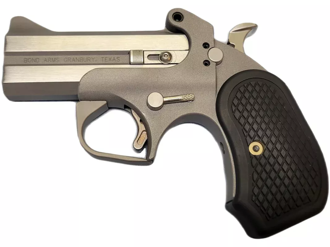Bond Arms Rowdy XL 45 Colt (Long Colt) Over Under Pistol 3.5″ Barrel 2 Round Black Grip Silver Frame