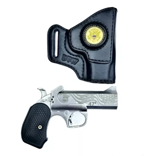Bond Arms Trump DT47 Satin Pkg Hgd 45/410 4.25IN Bbl SS Frame Rough Ser Finish B6 Ext Grip W/holster