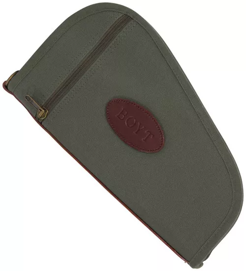 Boyt Harness PP41OD HeartShaped Pistol Case made of Waxed Canvas with OD Green Finish Quilted Flannel Lining Full Length ZipperPadding UPC: 737618008967