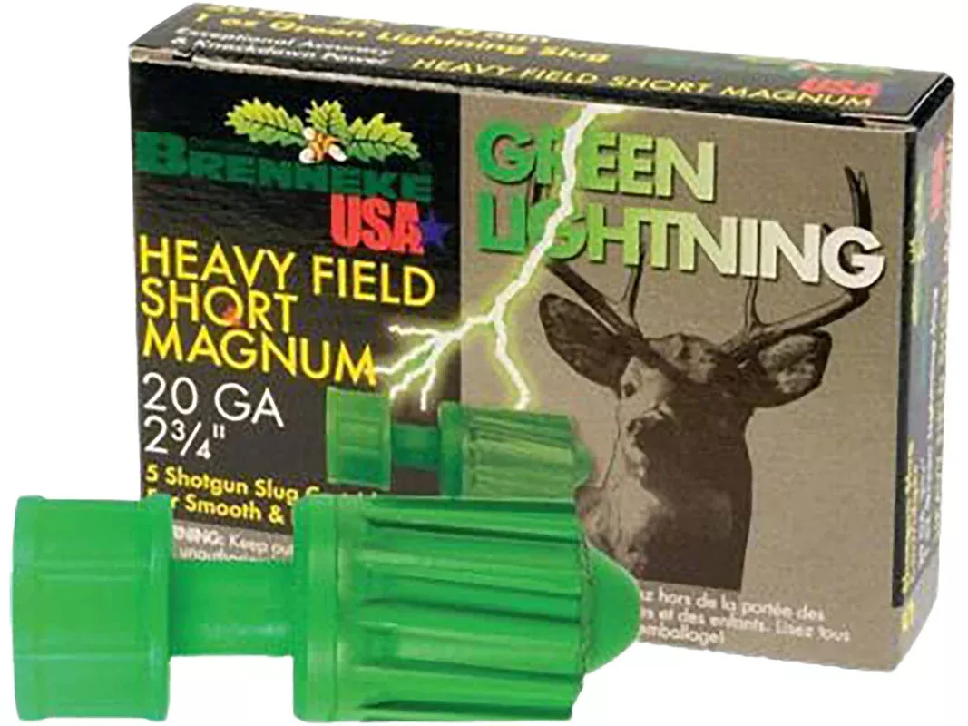 Brenneke Green Lightning Heavy Field Short Magnum 20 Gauge Rifled Slug 2-3/4″ 1oz Box of 5