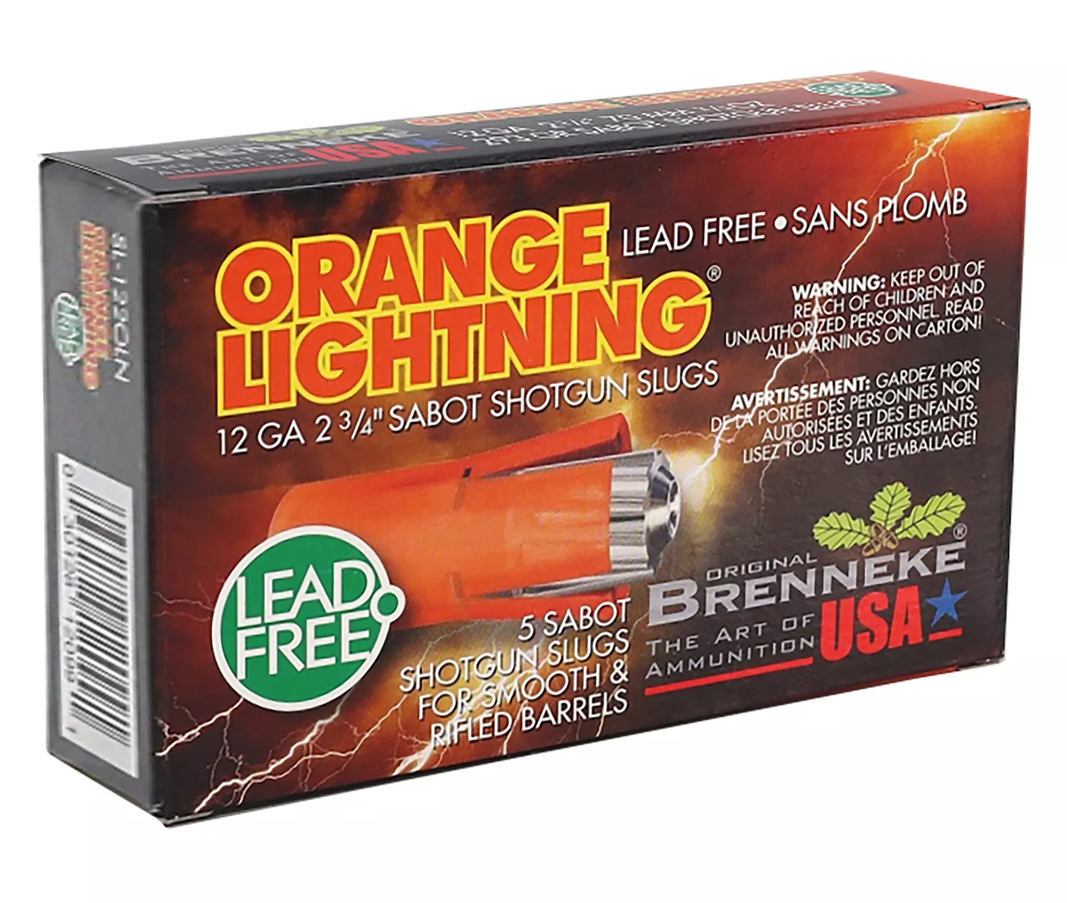 Brenneke SL122OLN Orange Lightning12Gauge 2.75" 2/3oz Slug Shot 5 Per Box/50 Case