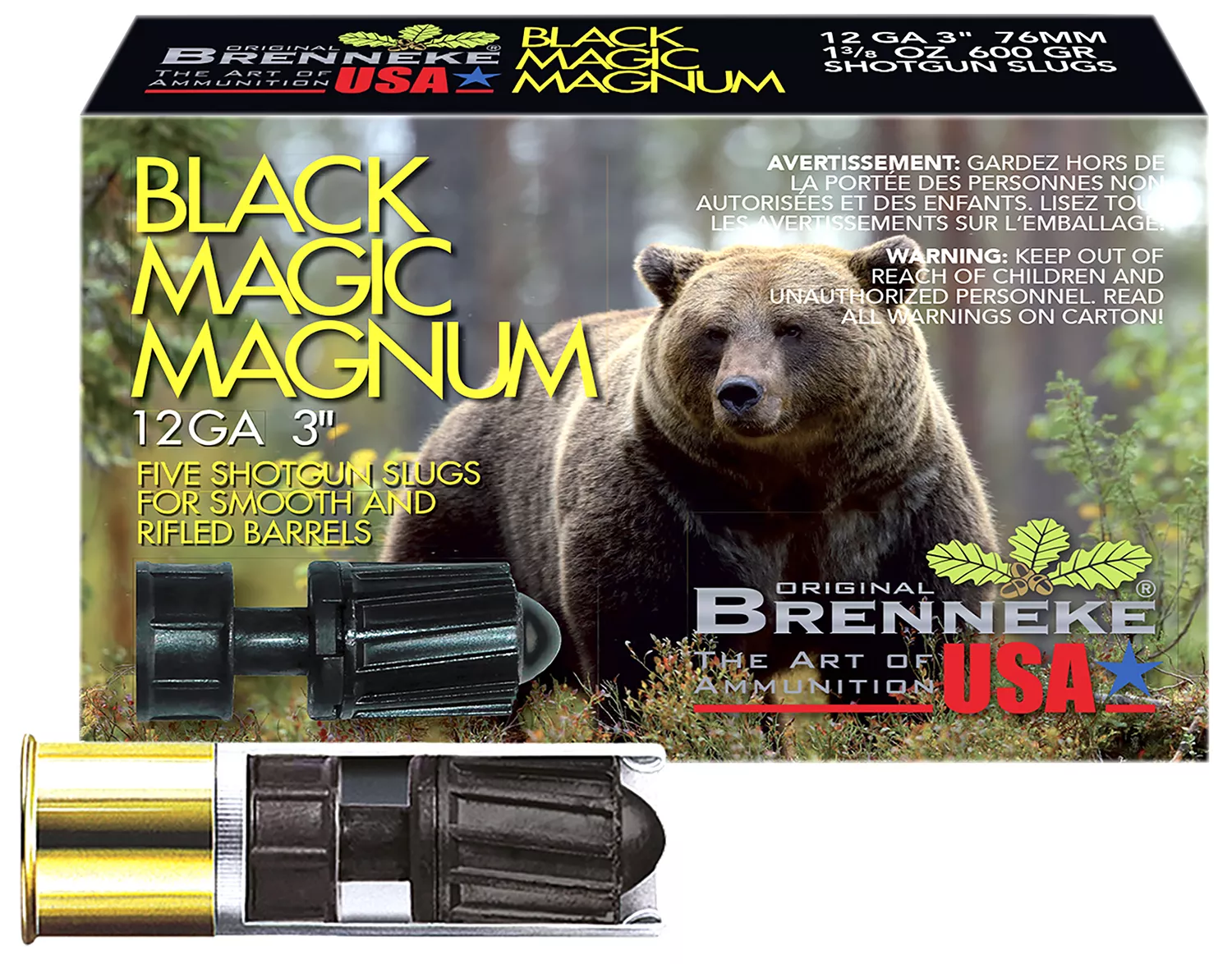 Brenneke SL123BMM Black Magic Magnum12Gauge 3" 1 3/8oz Slug Shot 5 Per Box/50 Case