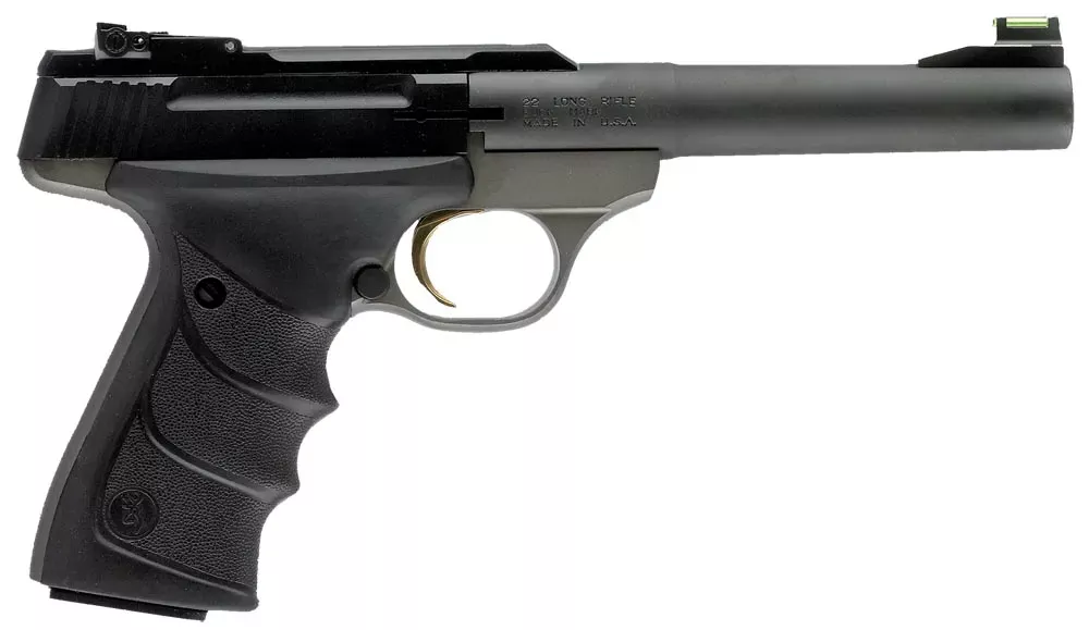 Browning 051448490 Buck Mark Practical *CA Compliant 22 LR 10+1 5.50″ Taper Bull Barrel, Matte Black Serrated Steel Slide, Matte Gray Aluminum Frame & Black Ultragrip RX Grips