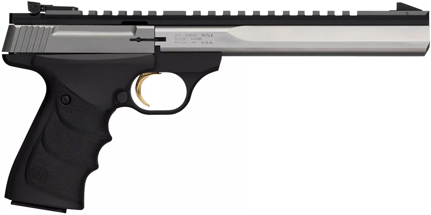 Browning 051508490 Buck Mark Contour 22 LR 10+1 7.25″ Contoured Barrel, Matte Stainless Serrated Steel Optic Ready Slide, Matte Black Aluminum Frame, Finger Grooved Black Ultragrip RX Grip