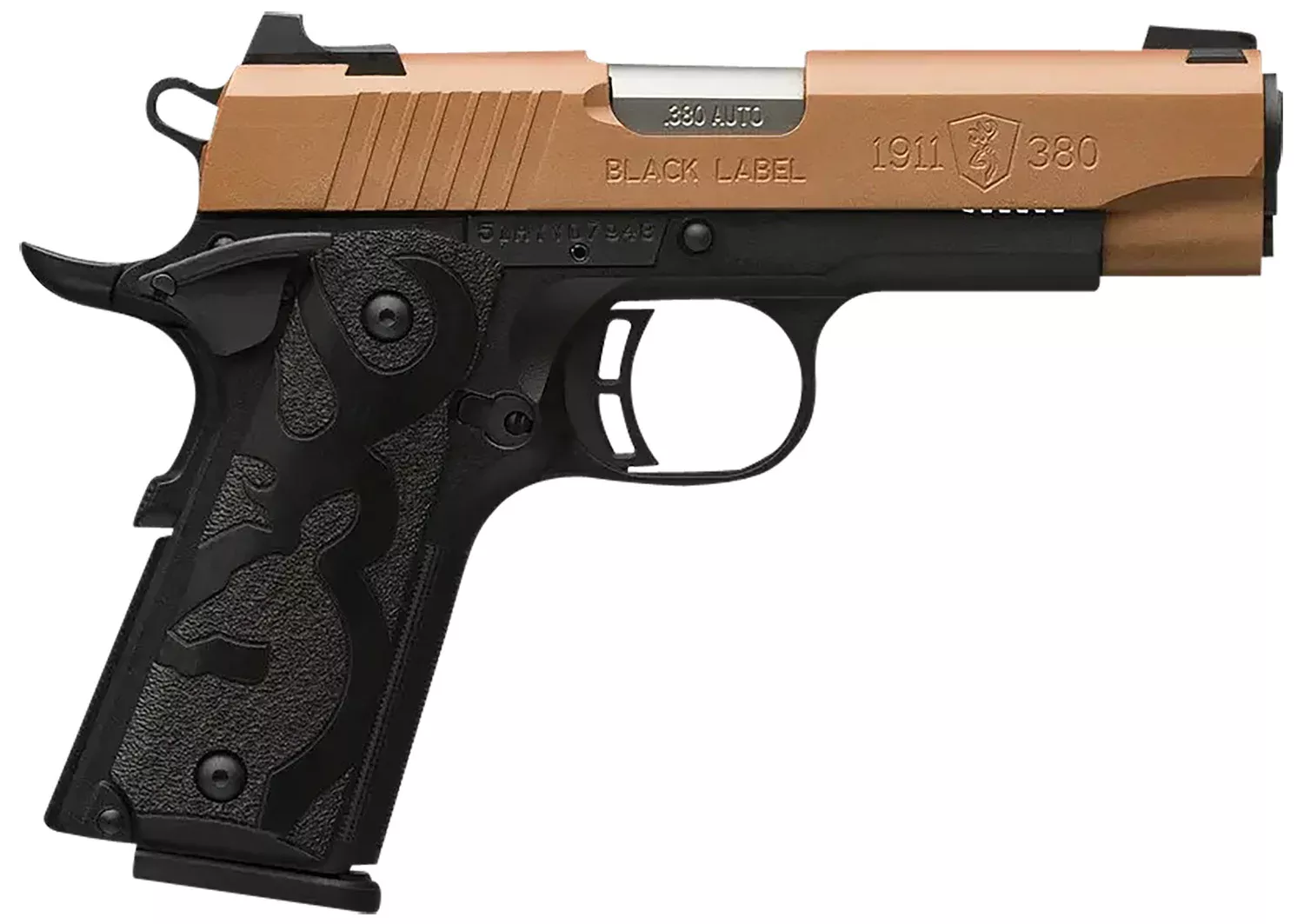 Browning 051988492 1911 Black Label Compact Frame 380 ACP 8+1 3.63″ Matte Stainless Steel Barrel, Copper Cerakote Serrated Stainless Steel Slide, Matte Black Polymer Frame, Black Polymer Grip