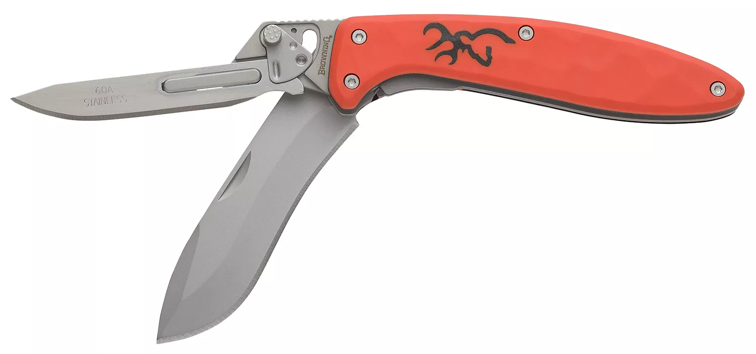 Browning 3220462 Primal Scalpel 2 2.75" Folding Drop Point/Scalpel Plain Blaze Orange 8Cr13MoV SS Blade, Blaze Orange Polymer w/Rubber Overmold Handle