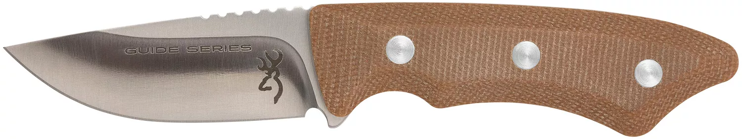 Browning 3220498B Guide SeriesSmall 3" Fixed Drop Point Plain Brown Satin Sandvik 14C28N SS Blade, Brown Micarta Handle