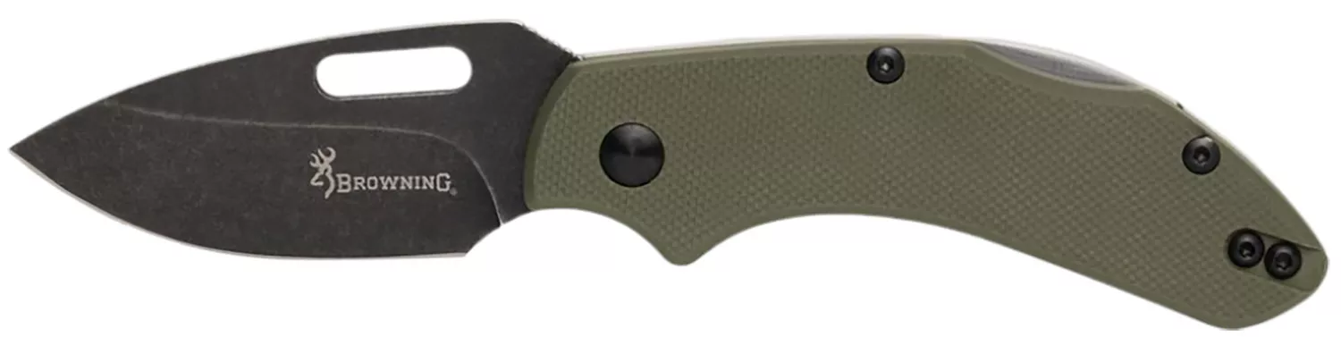 Browning 3220504 Hidden HollowEDC Small 2.25" Folding Drop Point Plain Black Oxide Stonewashed D2 Steel Blade, OD Green G10 Handle