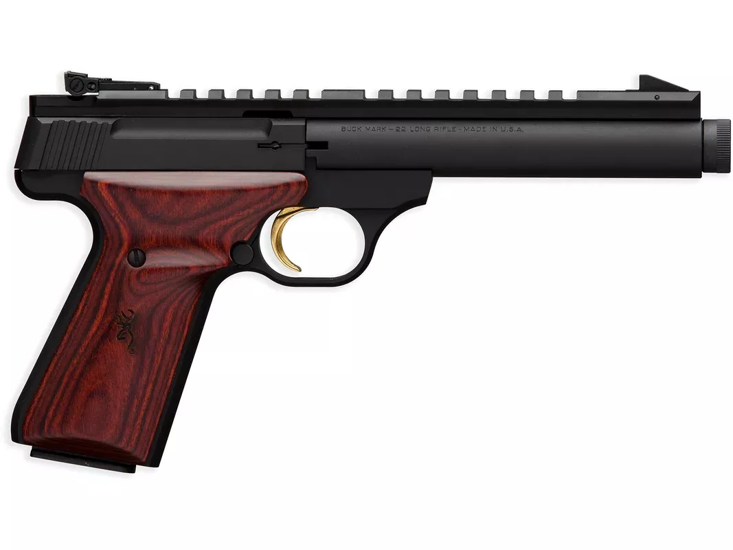 Browning Buck Mark Field Target 22LR Pistol 5.5″ Threaded Barrel 10+1 Round Matte Black Slide Cocobolo Grip Matte Black Frame