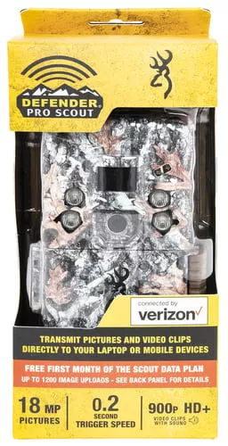 Browning Trail Cameras DWPSVZW Defender Pro Scout Verizon Camo 18MP Resolution SD Card Slot/Up to 512GB Memory Features .25"-20 Tripod Socket