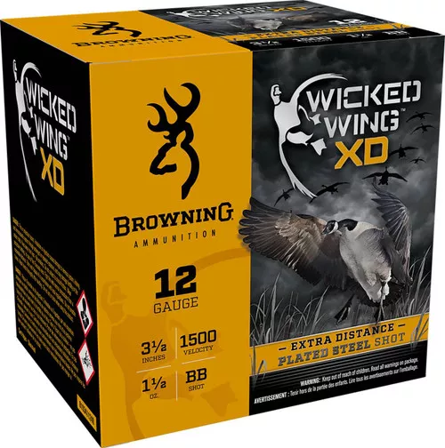 Browning Wicked Wing XD 12 Gauge Shotshell Ammunition, 3 1/2 Inch, 1500 FPS, 1 1/2 Ounce, BB Shot – 25 Cartridge Box ( 25 / 1 )
