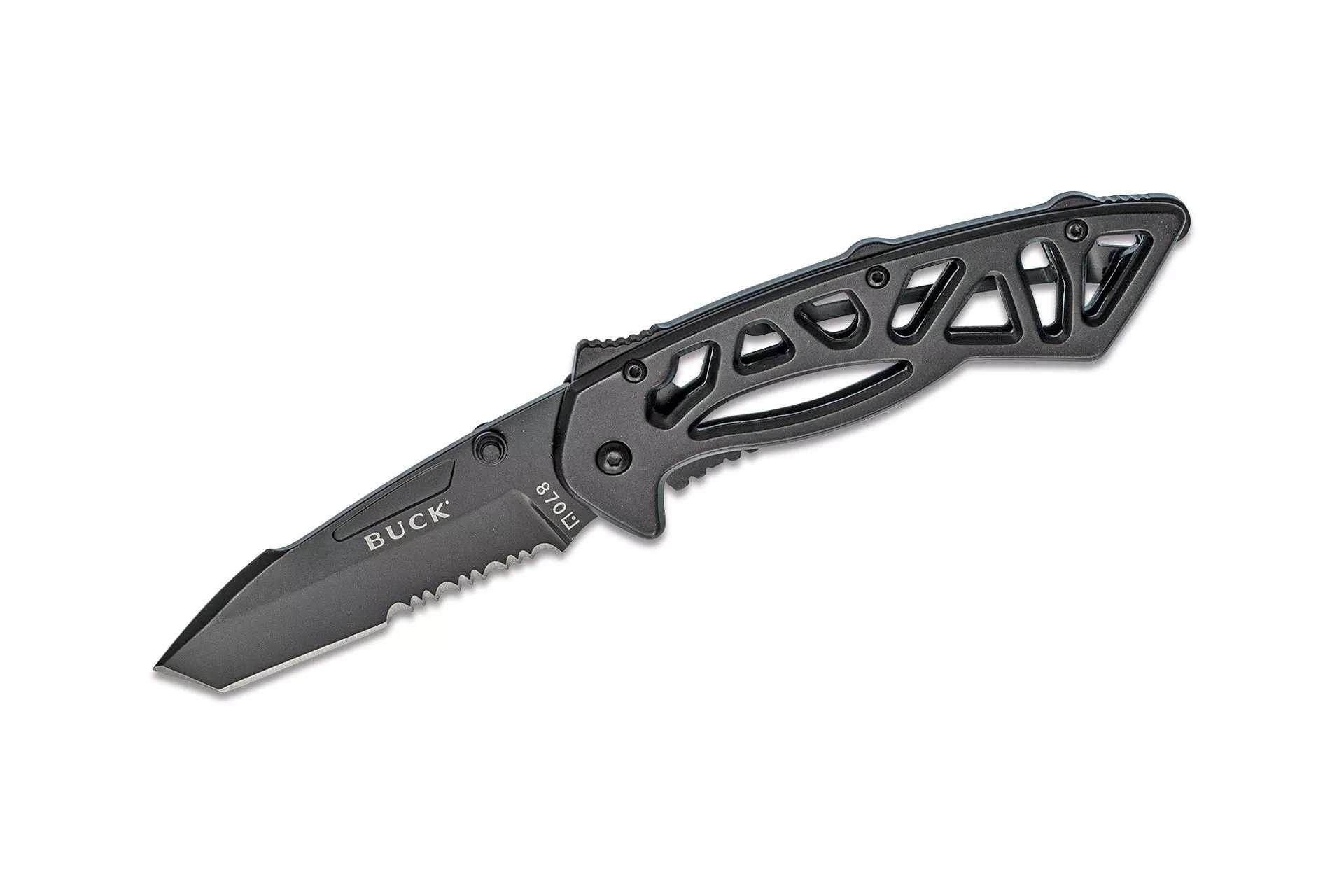 Buck Knives 0870 Bones Partially Serrated Tactical Folding Knife with Clip – Black – 0870BKX-B