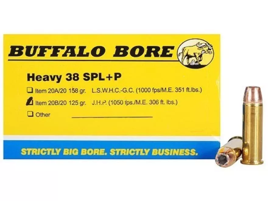Buffalo Bore 38 Special +P Ammo 125 Grain Jacketed Hollow Point Box of 20