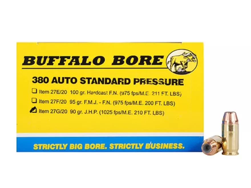 Buffalo Bore 380 ACP Ammo 90 Grain Jacketed Hollow Point Box of 20