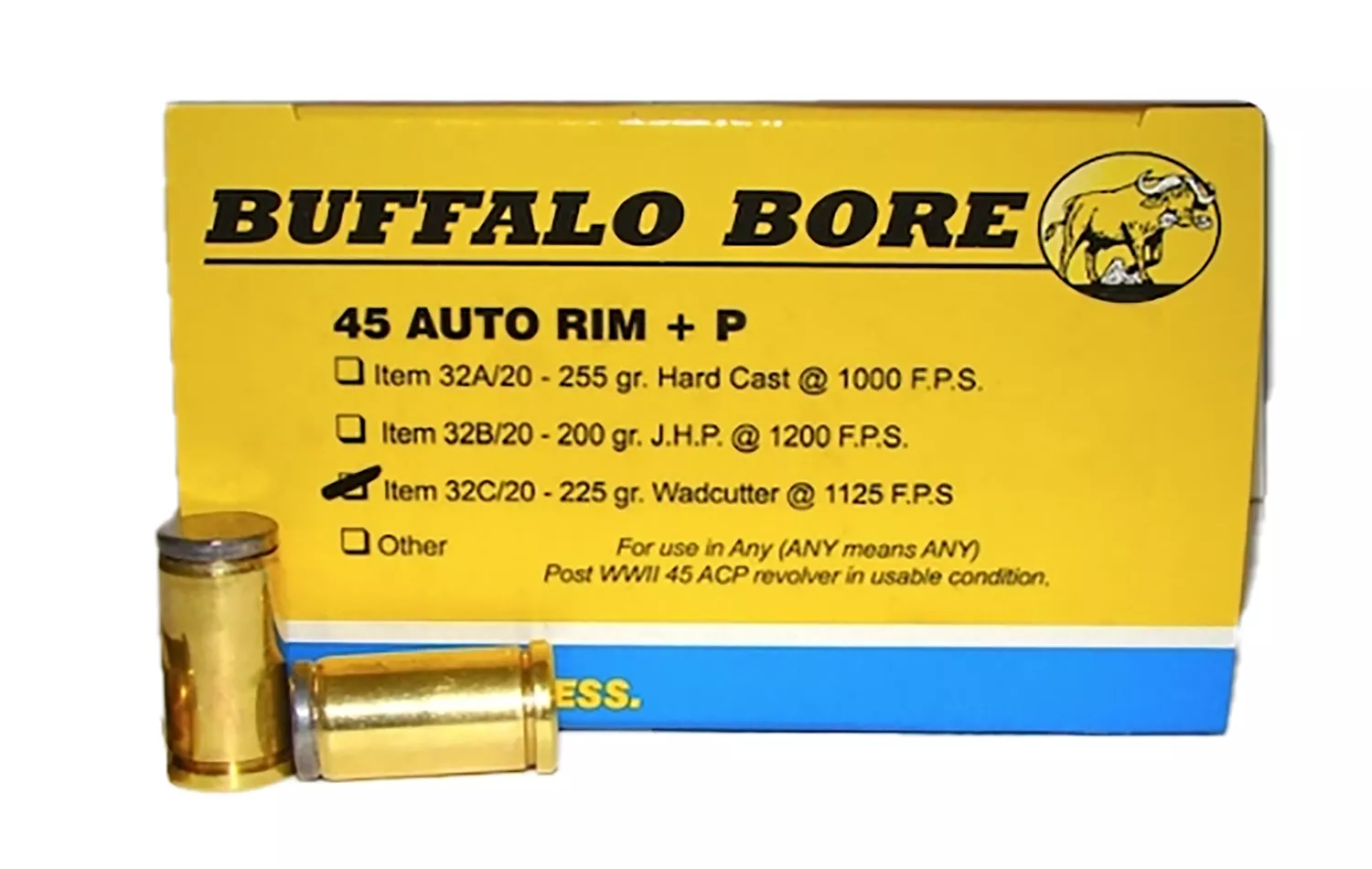 Buffalo Bore Ammunition 32C20 Personal Defense Strictly Business 45Auto Rim +P 225gr Wadcutter 20 Per Box/12 Case
