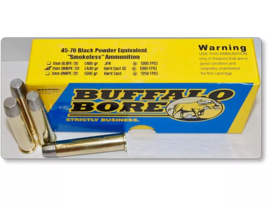 Buffalo Bore Smokeless Blackpowder Equivalent 45-70 Government Ammo 440 Grain Flat Nose Box of 20