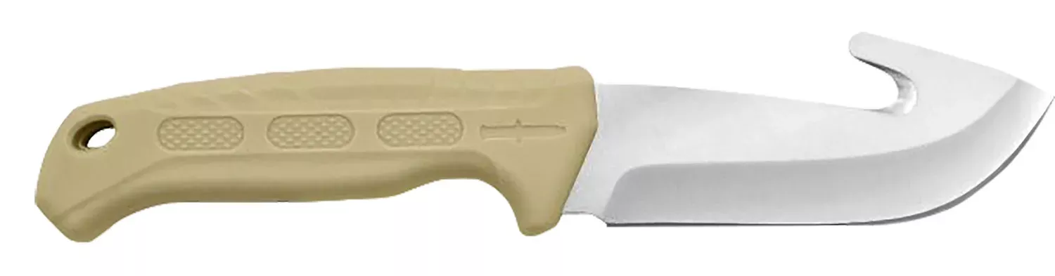 Camillus 19156 Roto 4″ Fixed Drop Point/Gut Hook Plain Satin 420 Steel Titanium Bonded Blade, Tan PP/TPR Handle