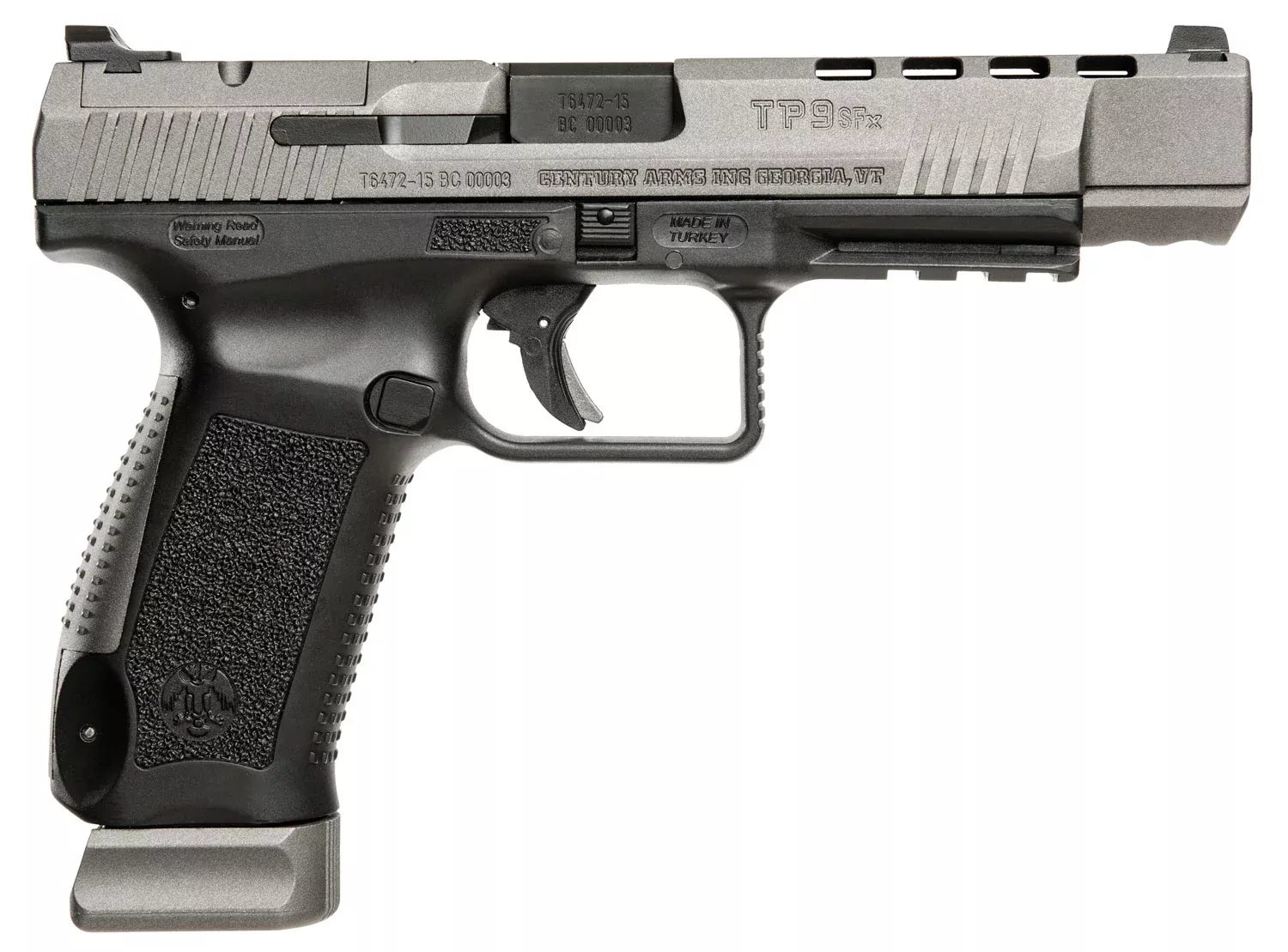 Canik HG3774GN TP9SFx9mm Luger 20+1, 5.20″ Black Nitride Match Grade Barrel, Tungsten Gray Cerakote Optic Ready/Serrated w/Ports Steel Slide, Black Polymer Frame w/Picatinny Rail, Ambidextrous