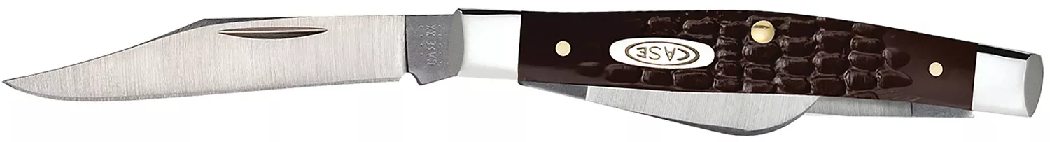 Case 00106 StockmanMedium 2.42"/1.58"/1.57" Folding Clip/Sheepsfoot/Pen Plain As-Ground Tru-Sharp SS Blade, Brown Jigged Synthetic Handle