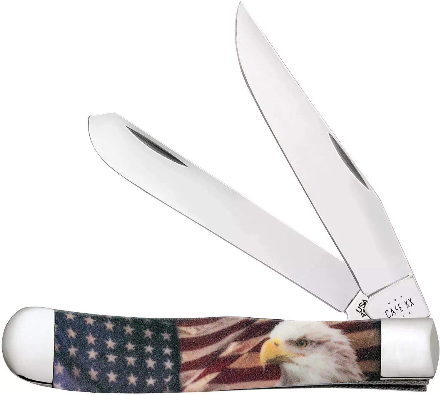 Case 10647 Patriot Trapper 3.24″/3.27″ Folding Clip Point/Spey Plain Red/White/Blue, Mirror Polished Tru-Sharp SS Blade, Smooth Synthetic Handle