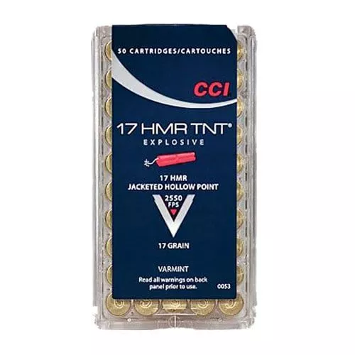 CCI 0053 Varmint TNT 17 HMR 17 gr Jacketed Hollow Point (JHP) Rimfire Ammo – 50 Rounds – 58020
