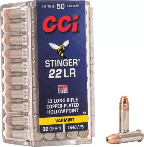 CCI STINGER 22LR 32GR JHP – 1640FPS 50RD 100BX/CS