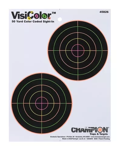 Champion Targets 45826 VisiColor5" Double Bullseye Paper Self-Adhesive 8.50" x 11" Multi-Color 10 Pack