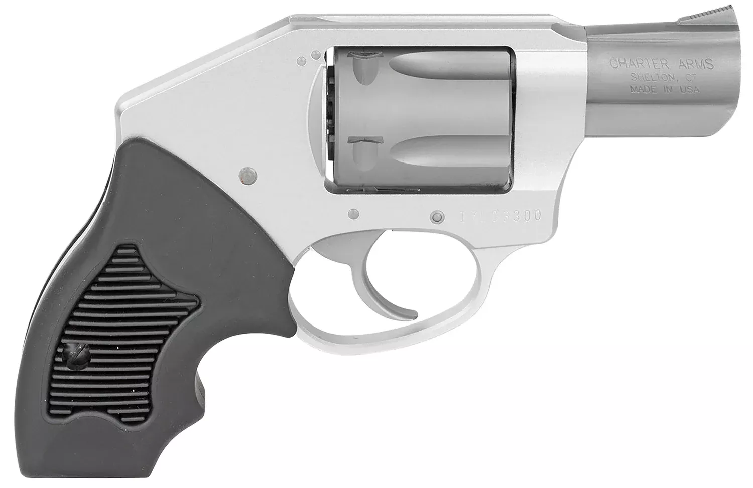 Charter Arms 53811 Off DutySmall 38 Special, 5 Shot 2″ Stainless Steel Barrel & Cylinder, Anodized Aluminum Frame w/Black Finger Grooved Rubber Grip
