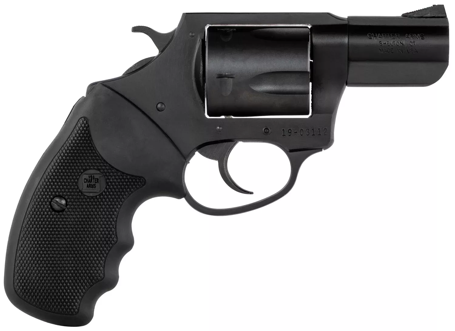 Charter Arms 63520 Mag PugLarge 357 Mag, 5 Shot 2.20″ Black Nitride Steel Barrel, Cylinder & Frame w/Black Finger Grooved Rubber Grip