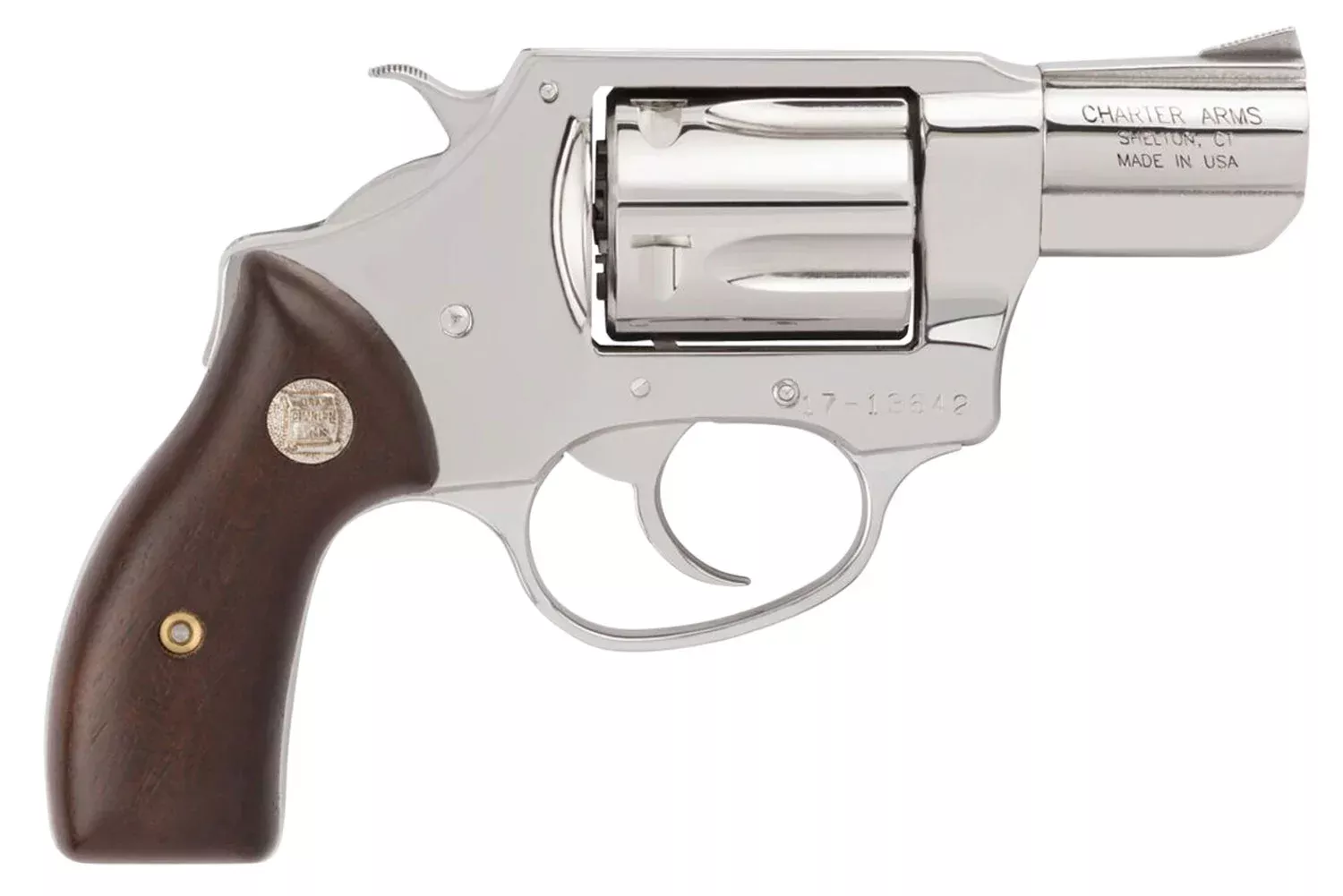 Charter Arms 73829 UndercoverSmall 38 Special, 5 Shot 2″ High Polished Stainless Steel Barrel, Cylinder & Frame w/Wood Grip, Exposed Hammer