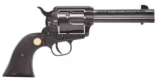 Chiappa Firearms 340340 187322 LR 6 Shot 4.75" Black Engraved Barrel, Black Cylinder, Black Engraved Alloy Frame, Black Plastic Grip, Exposed Hammer