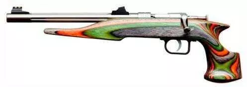 Chipmunk Pistol Hunter 22WMR Threaded 10.5" Stainless Steel Fluted Barrel Green /Orange Gray Camo Laminated Stock Fiber Optic Sights