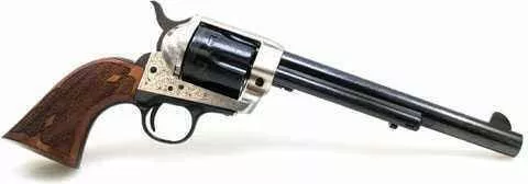 Cimarron Frontier 7.5" Barrel 45 Colt Silver Frame Laser Engraved Revolver