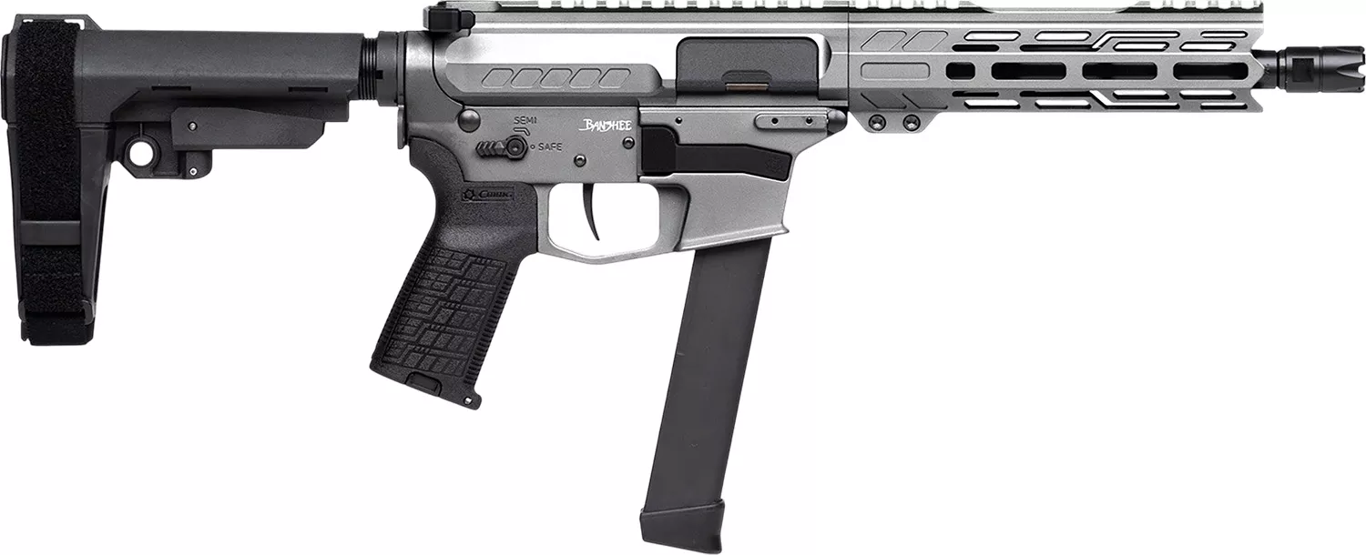 CMMG 99A520FTNG Banshee FE MkGs 9mm Luger 33+1 8″ Black Nitride Threaded Barrel, M-LOK Handguard, Tungsten Cerakote Aluminum Receiver w/Picatinny Rail, Black Polymer CMMG RipBrace, CMMG Zeroed Grip